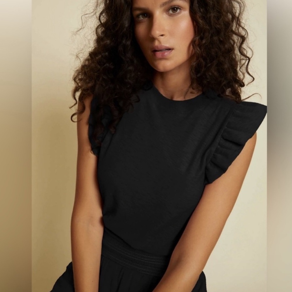 Nation LTD Black Ruffle Sleeve Short Sleeve Tee